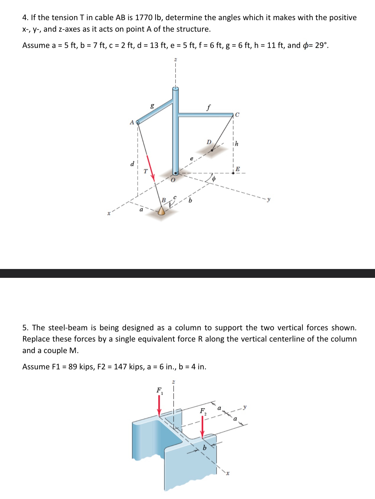 If the tension T in cable A B is 1 7 7 0 lb ,