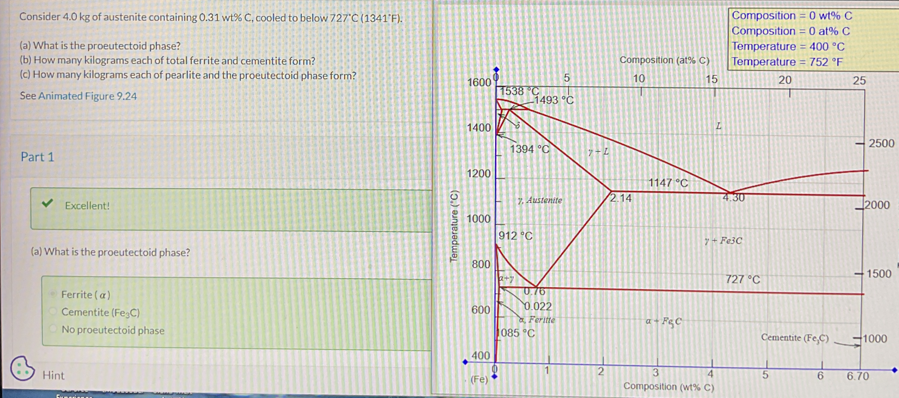 Consider 4 . 0 kg of austenite containing 0 . 3 1