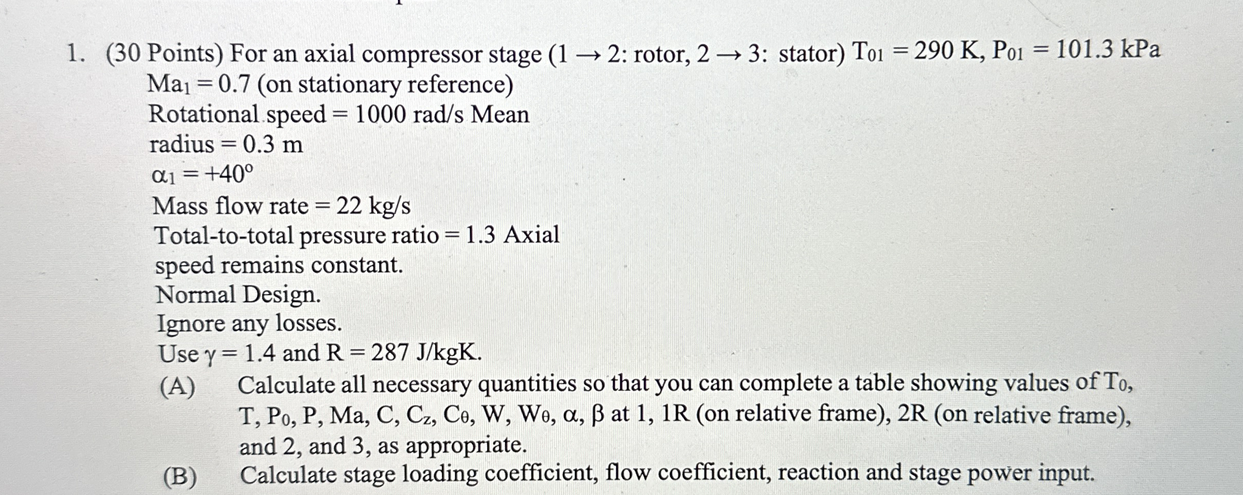 ( 3 0 Points ) For an axial compressor stage :