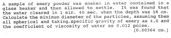 A sample of emery powder was shaken in water