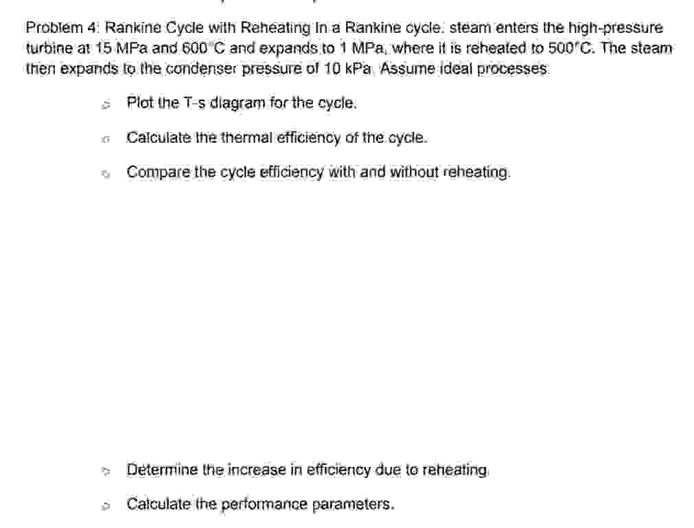Problem 4 : Rankine Cycle with Reheating In a