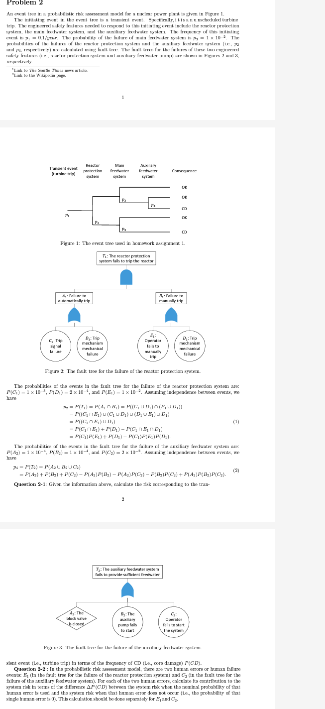 Problem 2 An event tree in a probabilistic risk