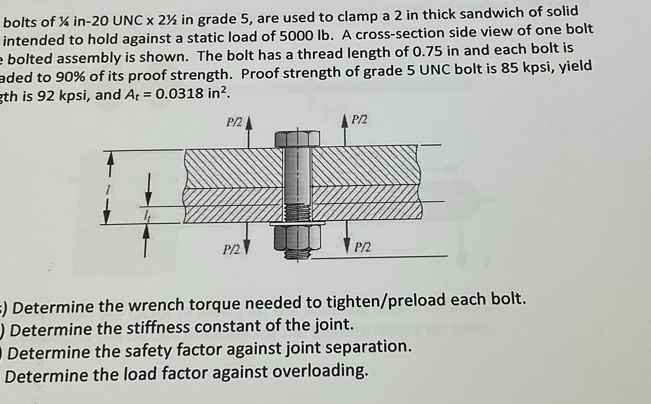 bolts of 1 4 in - 2 0 UNC 2 1 2 in grade 5 , are