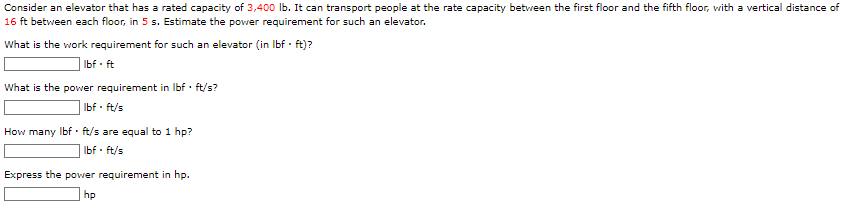 Consider an elevator that has a rated capacity of