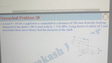 Numerical Problem 2 0 A load P - 4 4 k N is