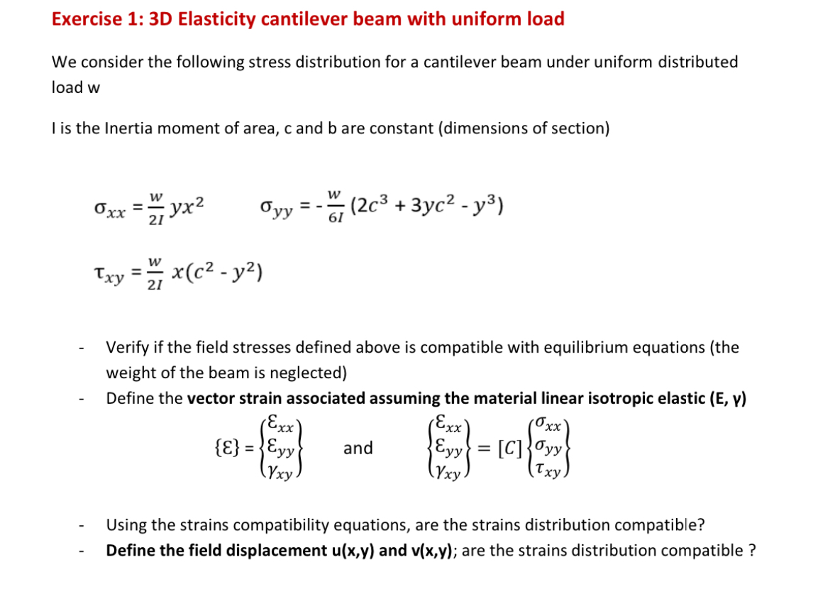 Exercise 1 : 3 D Elasticity cantilever beam with