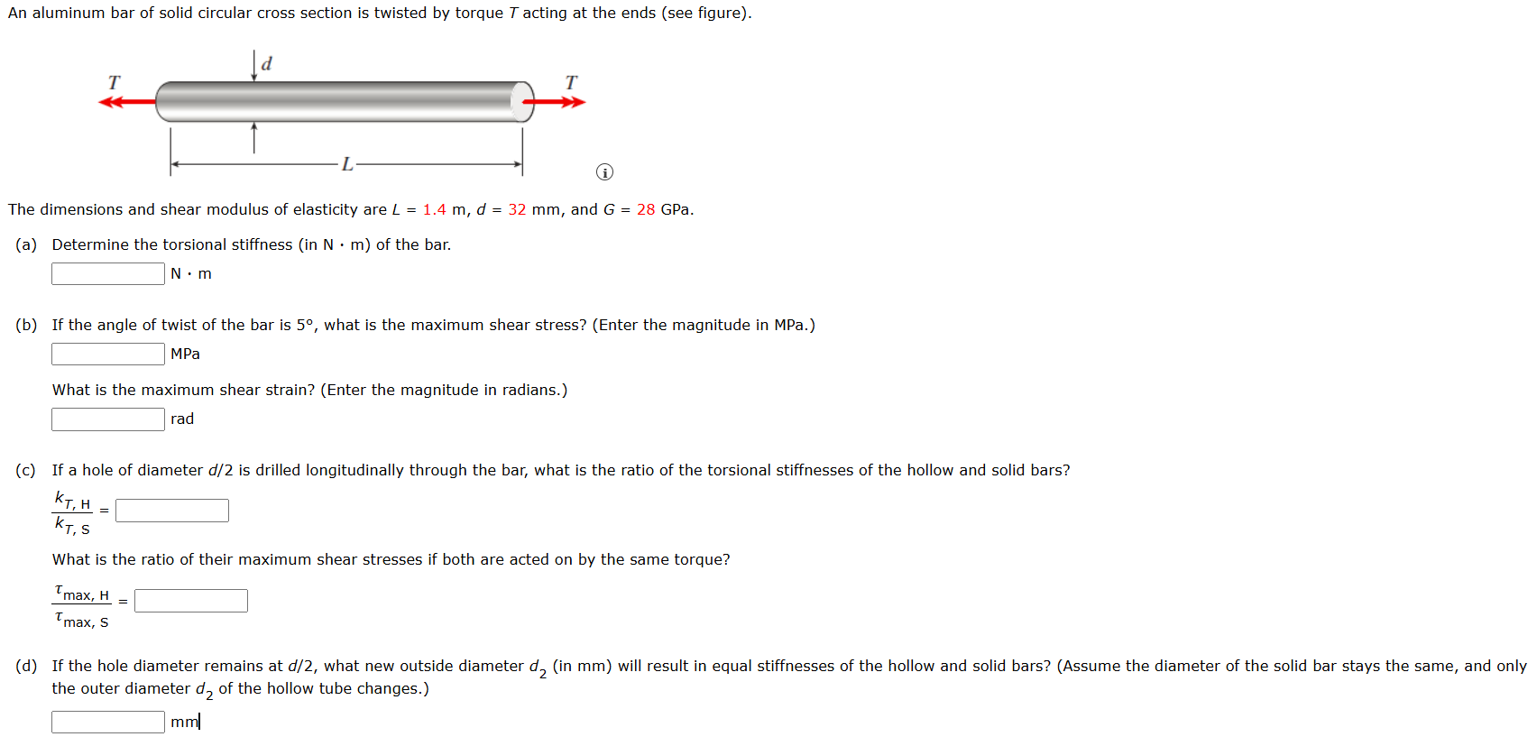 An aluminum bar of solid circular cross section