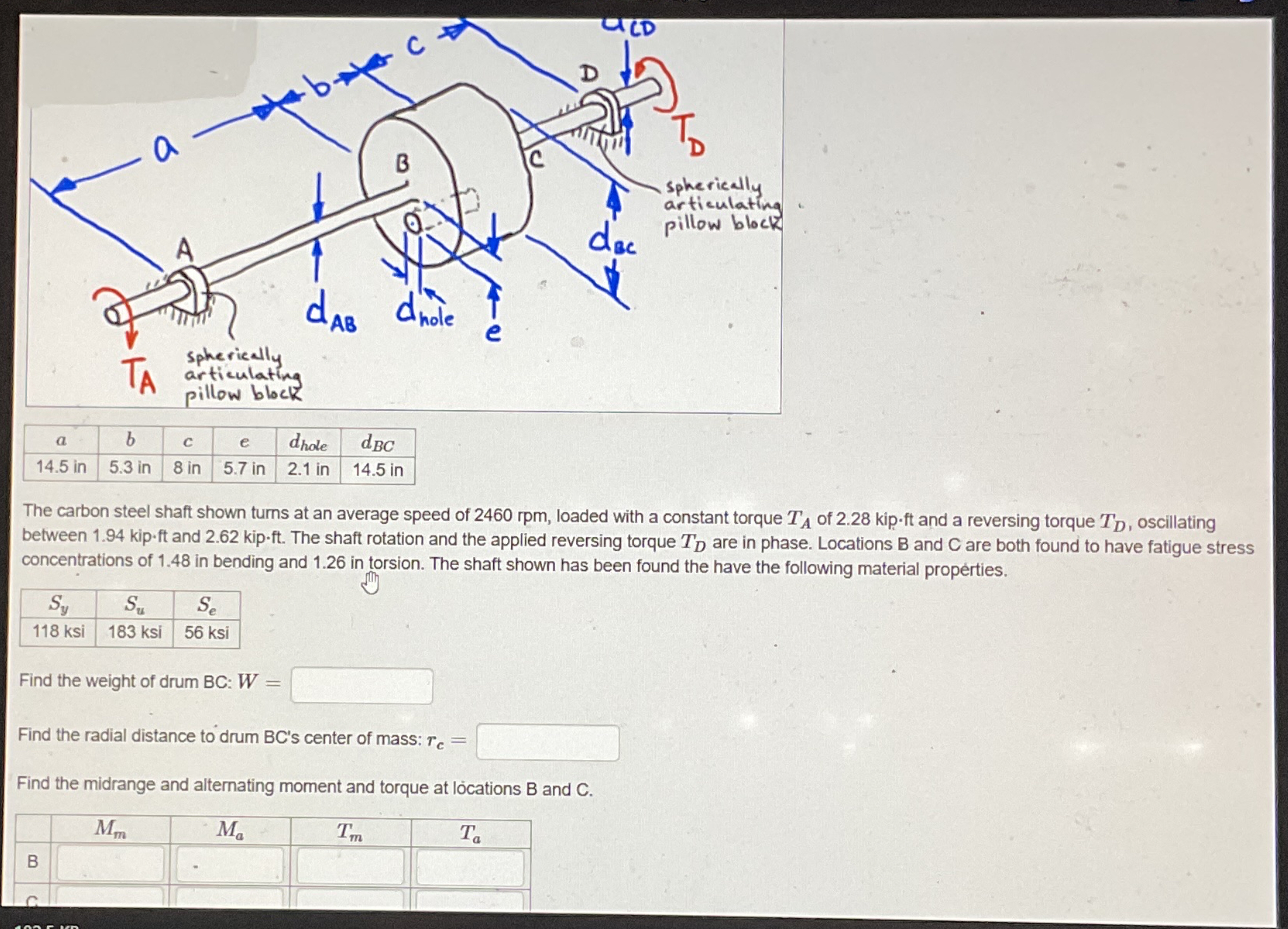 The carbon steel shaft shown turns at an average