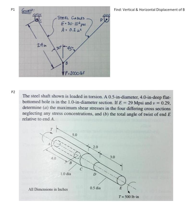 P 1 : Find: Vertical & Horizontal Displacement of
