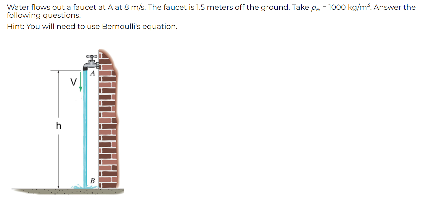 Water flows out a faucet at A at 8 m s . The
