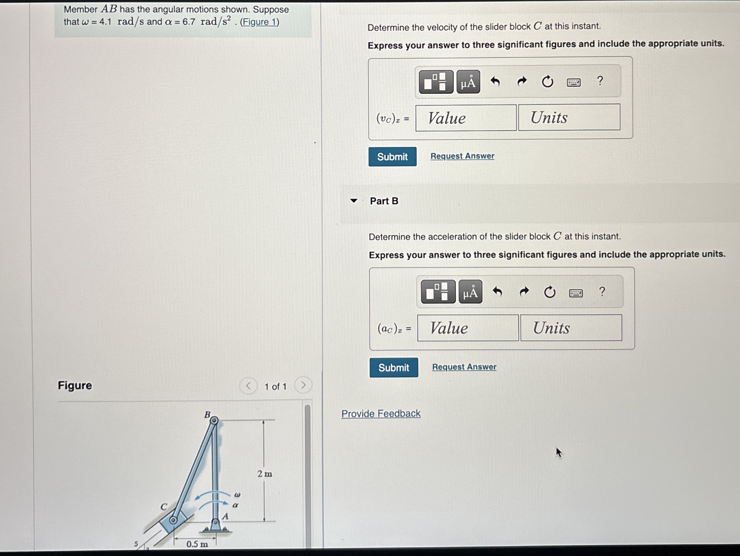 Member A B has the angular motions shown. Suppose