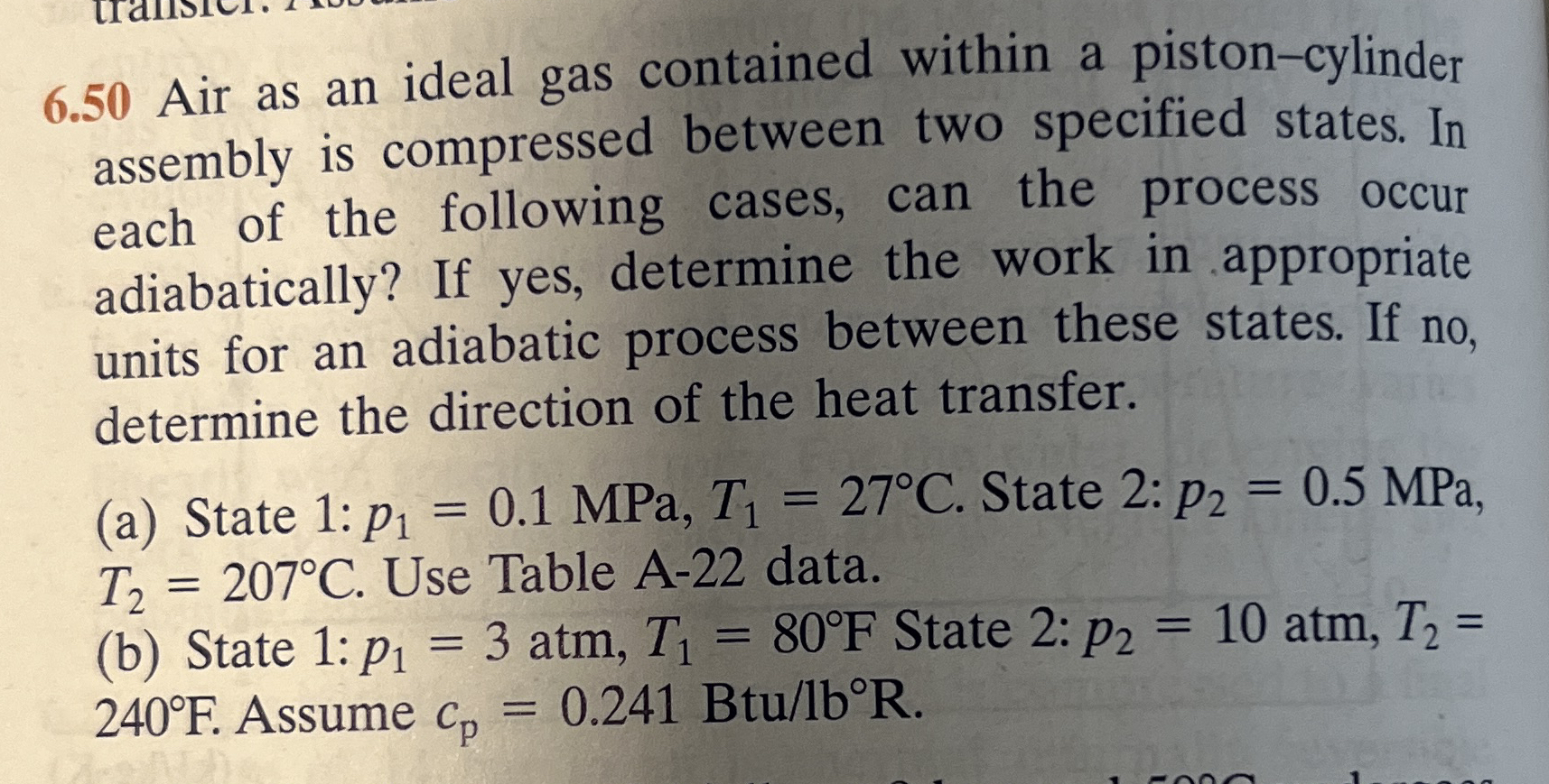 6 . 5 0 Air as an ideal gas contained within a