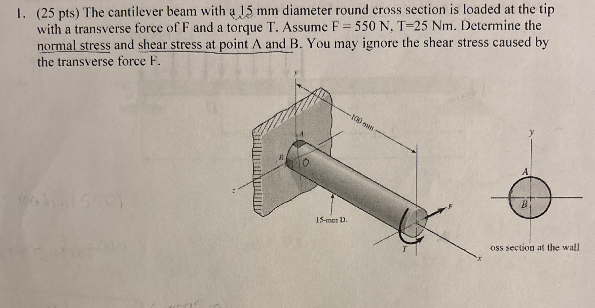 ( 2 5 p t s ) The cantilever beam with a 1 5 mm