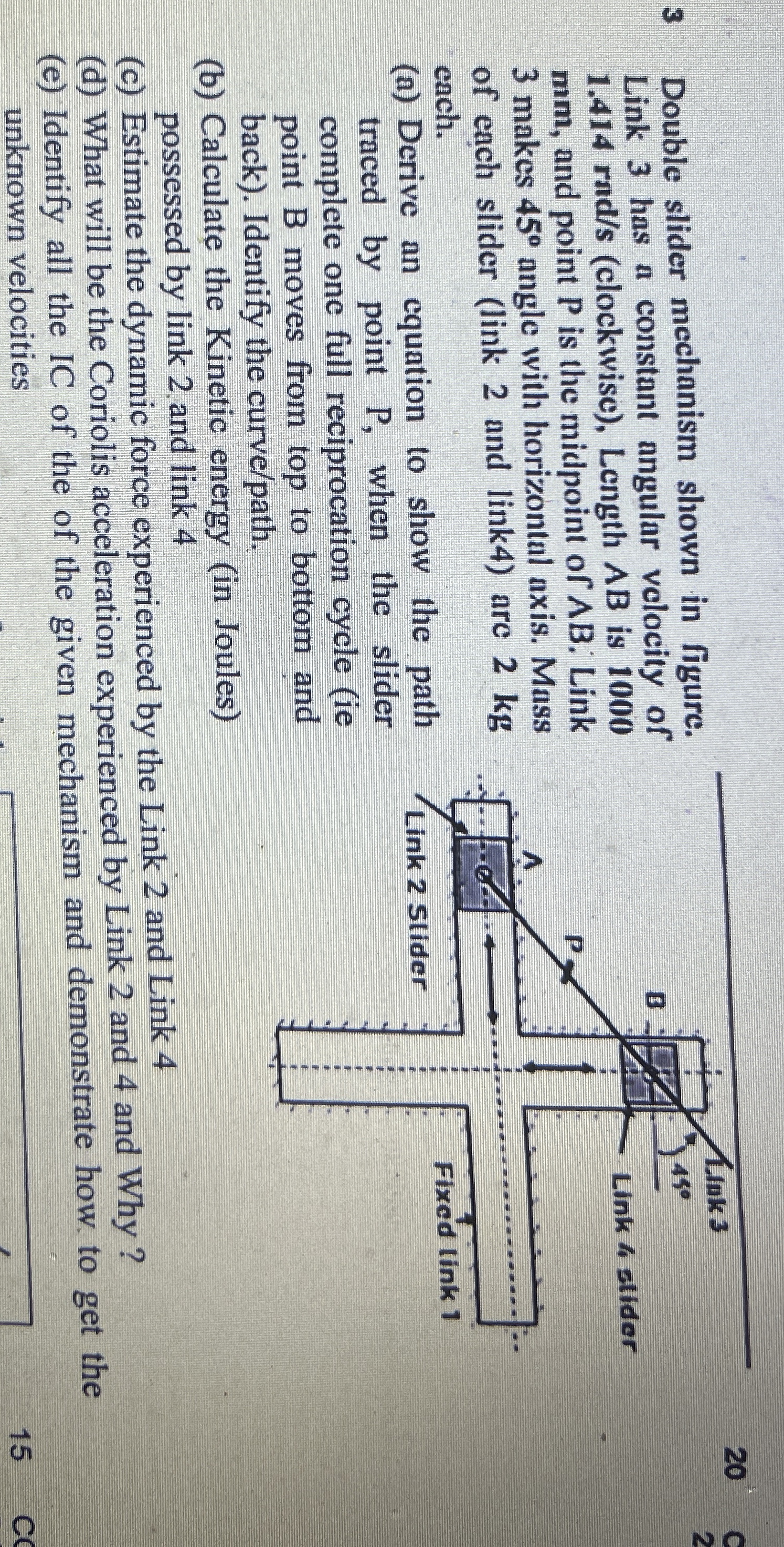 3 Double slider mechanism shown in figure. Link 3