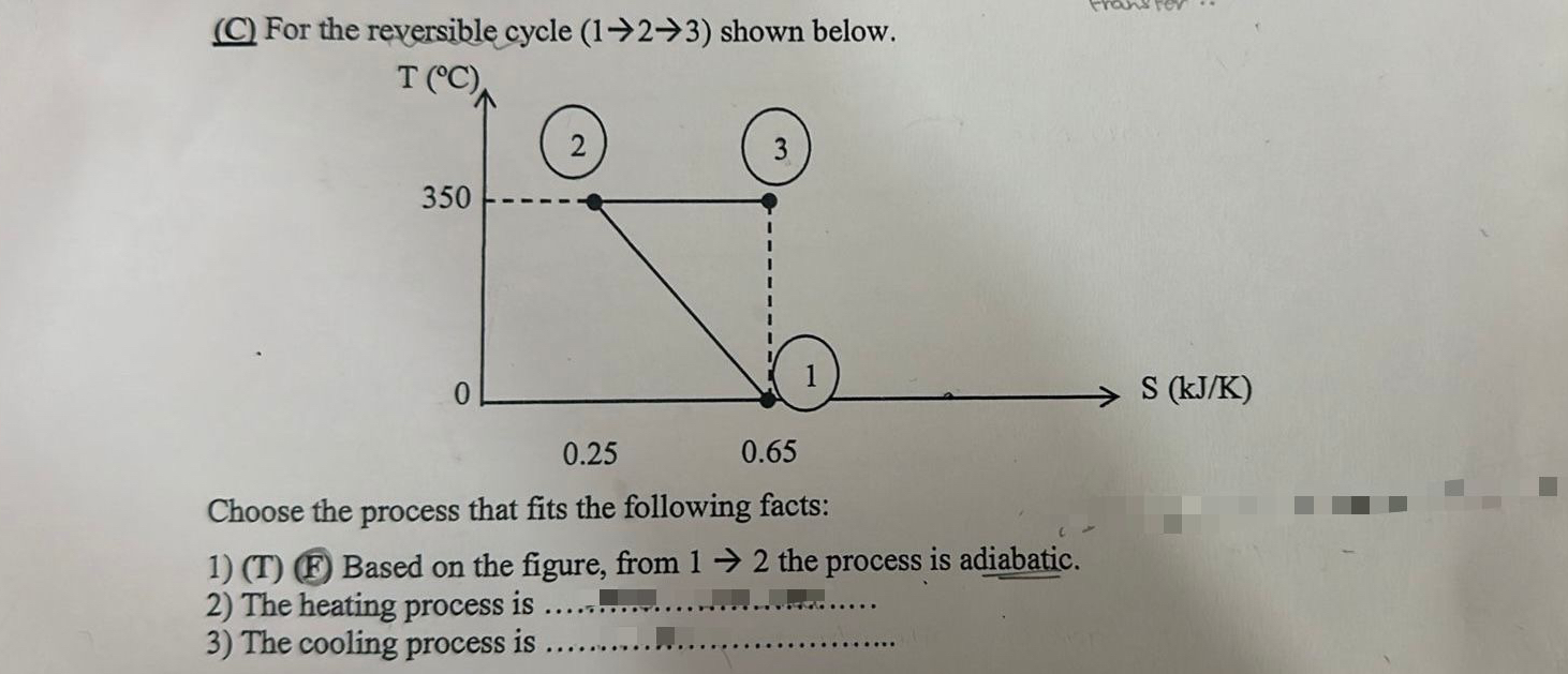 ( C ) For the reversible cycle ( 1 2 3 ) shown