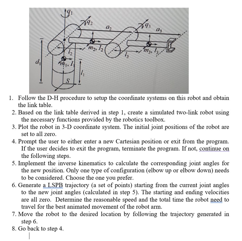 1 . Follow the D - H procedure to setup the