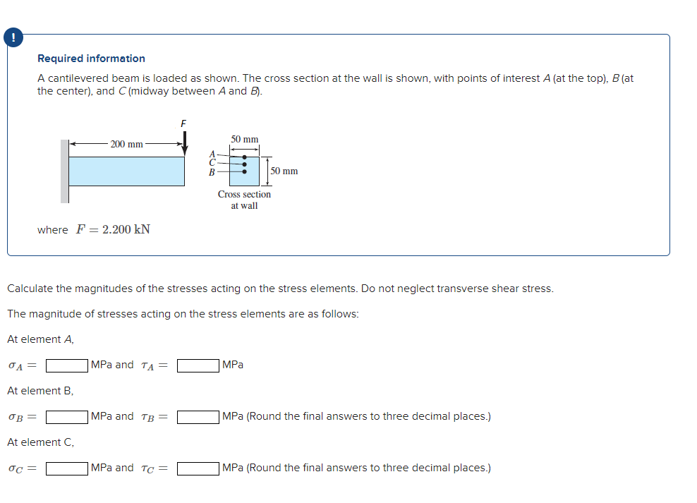 Required information A cantilevered beam is