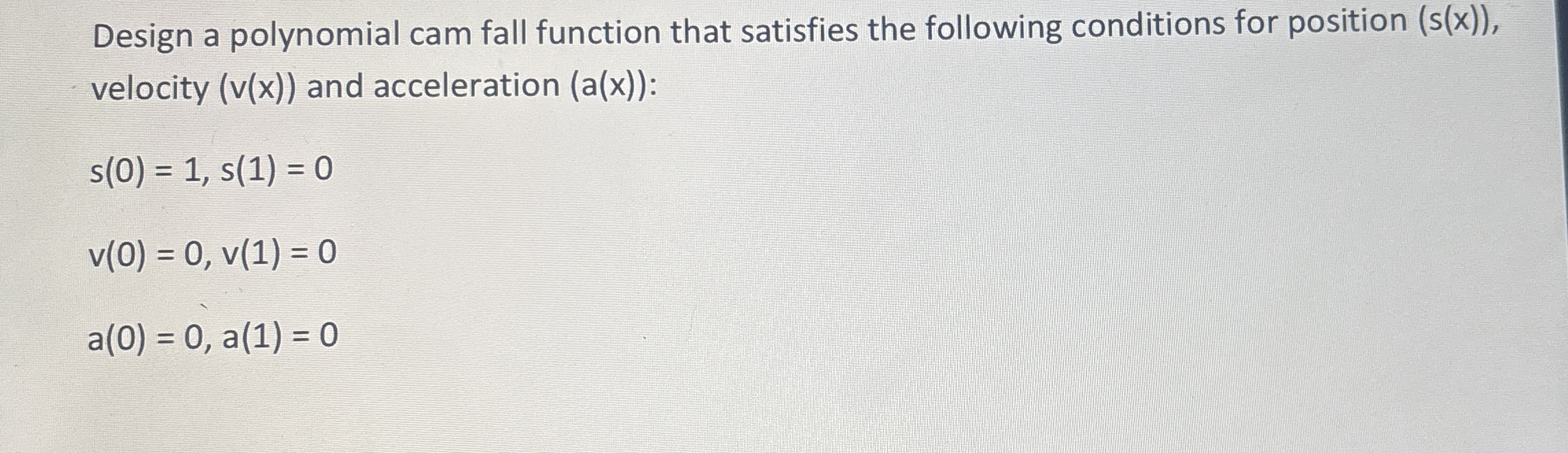 Design a polynomial cam fall function that