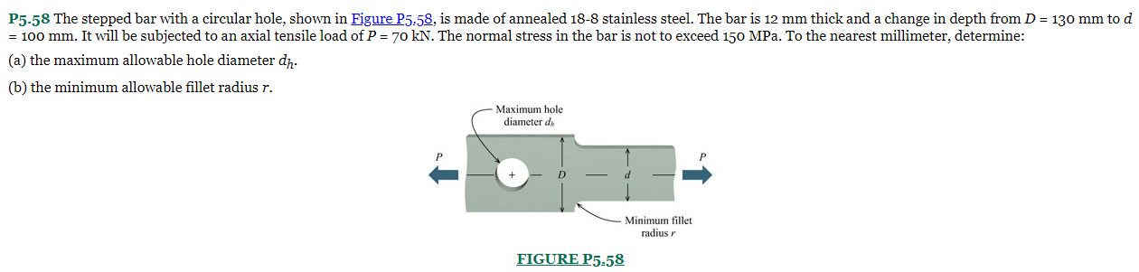 P 5 . 5 8 The stepped bar with a circular hole,