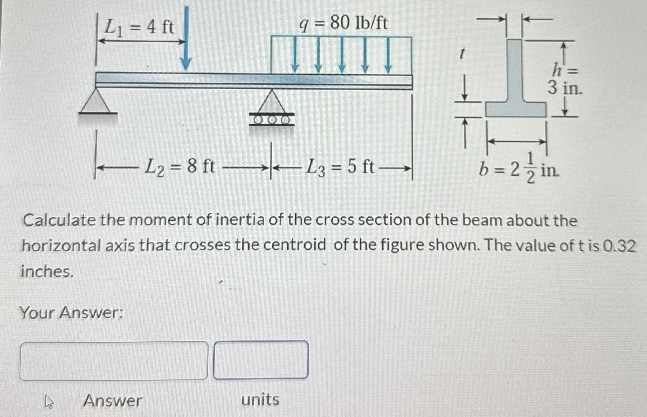 Calculate the moment of inertia of the cross