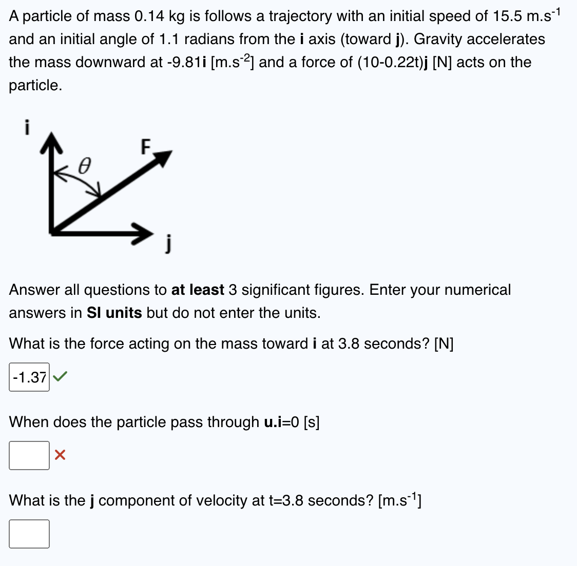 A particle of mass 0 . 1 4 kg is follows a