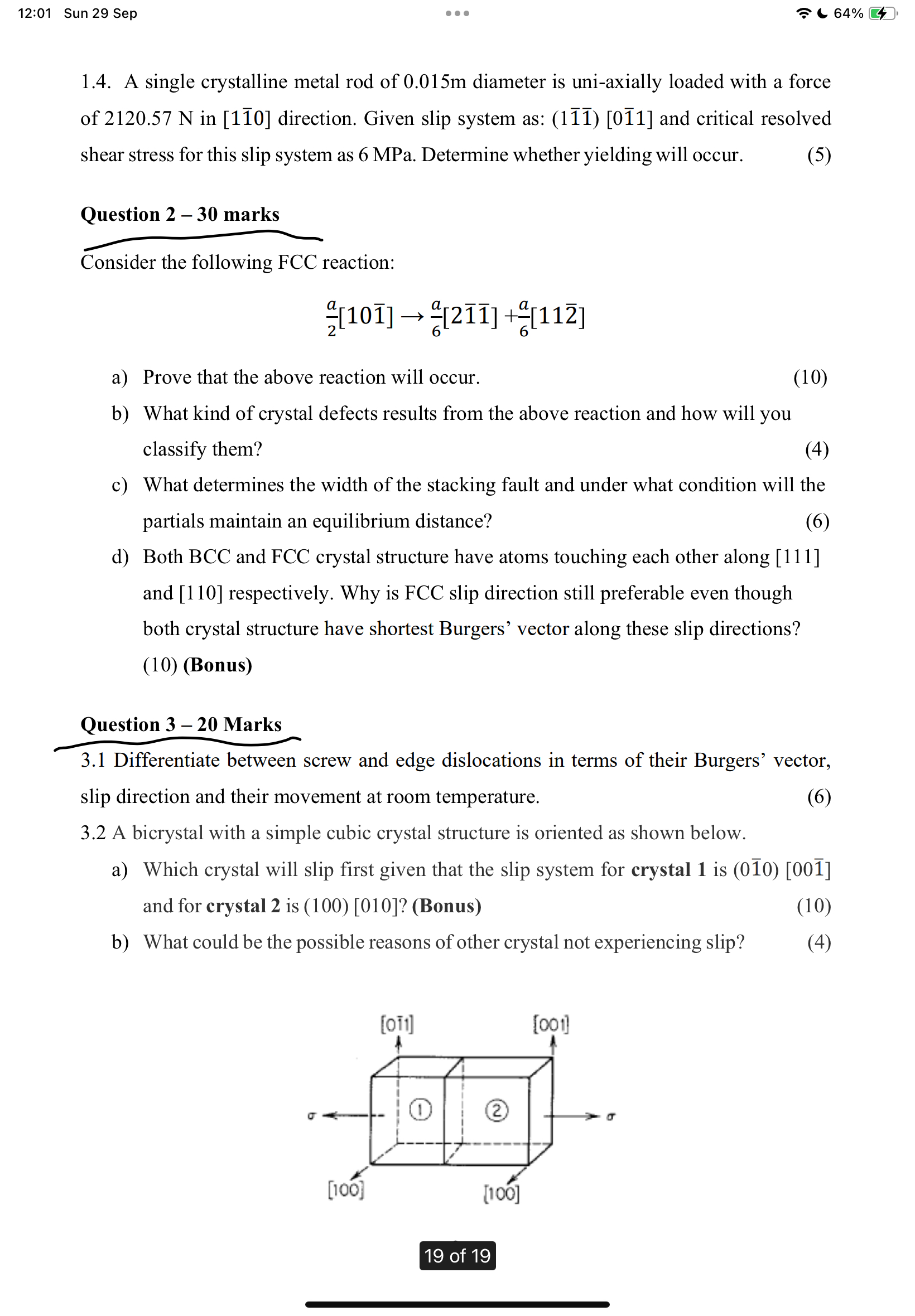 1 . 4 . A single crystalline metal rod of 0 . 0 1