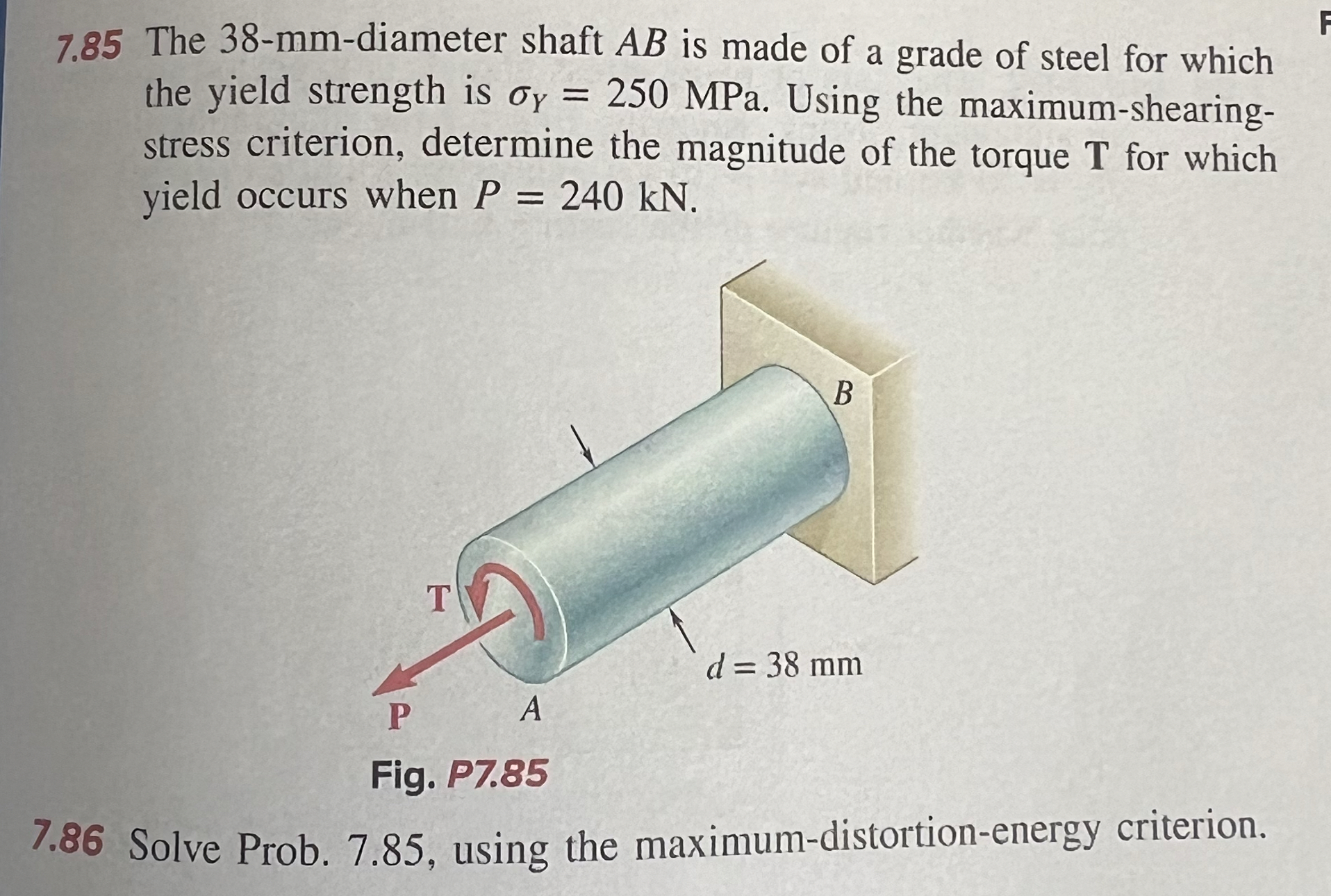 7 . 8 5 The 3 8 - mm - diameter shaft A B is made