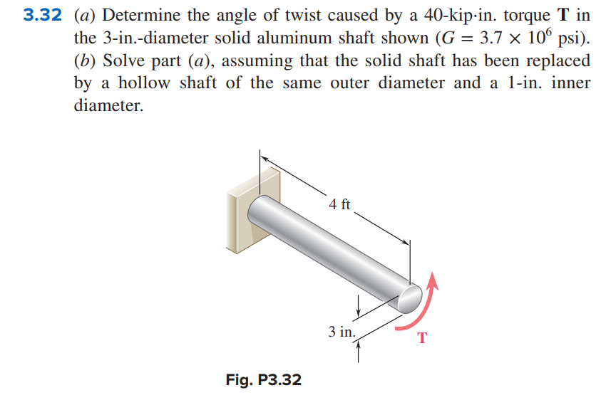 3 . 3 2 ( a ) Determine the angle of twist caused