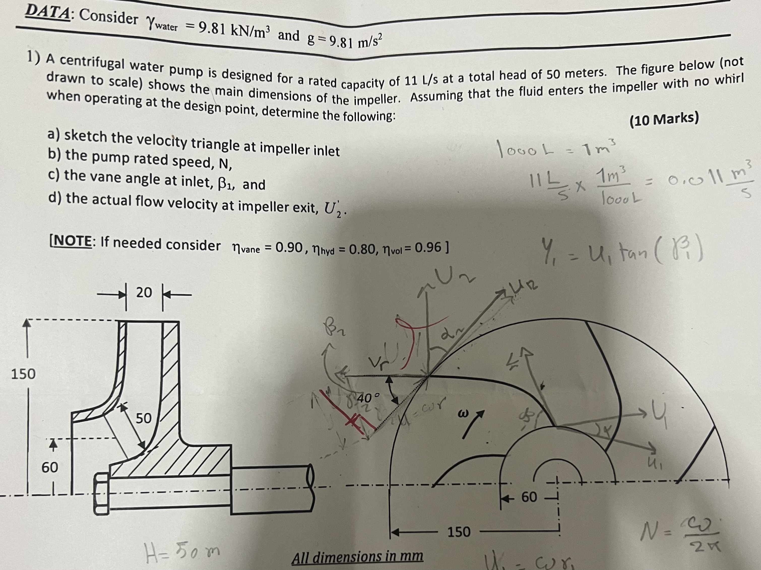 DATA: Consider w a t e r = 9 . 8 1 k N m 3 and g