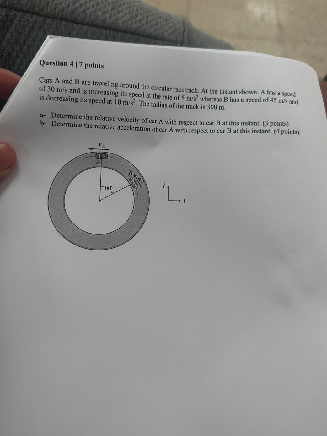 Question 4 | 7 points Cars A and B are traveling