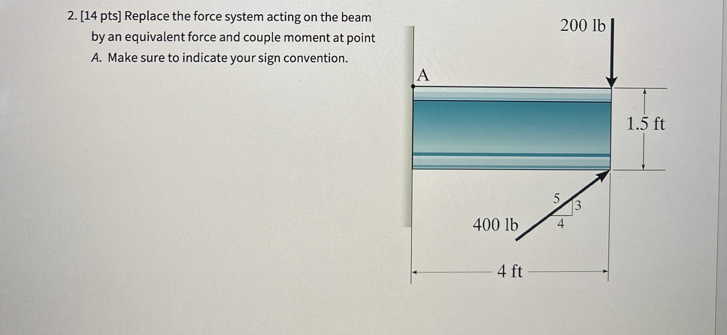 Replace the force system acting on the beam by an