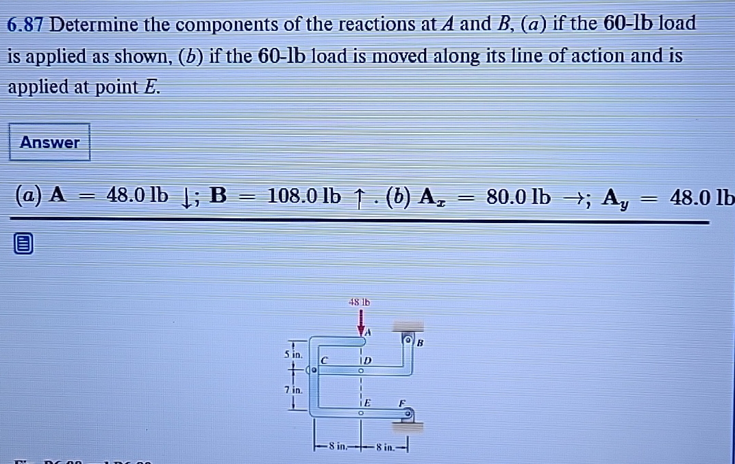 6 . 8 7 Determine the components of the reactions
