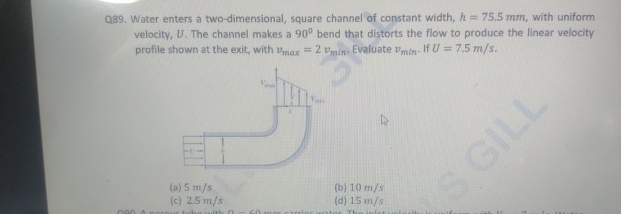Q 8 9 . Water enters a two - dimensional, square