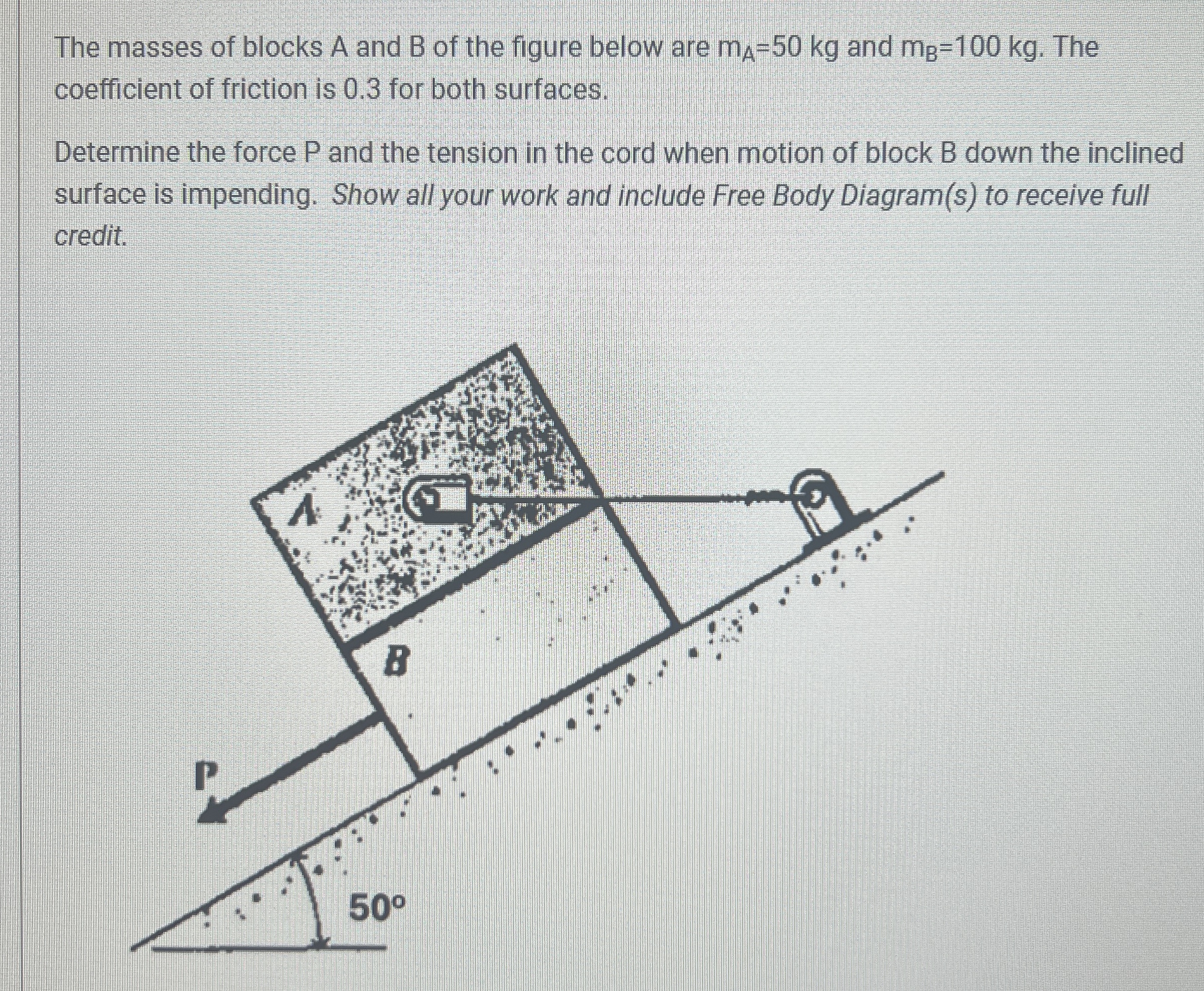 The masses of blocks A and B of the figure below
