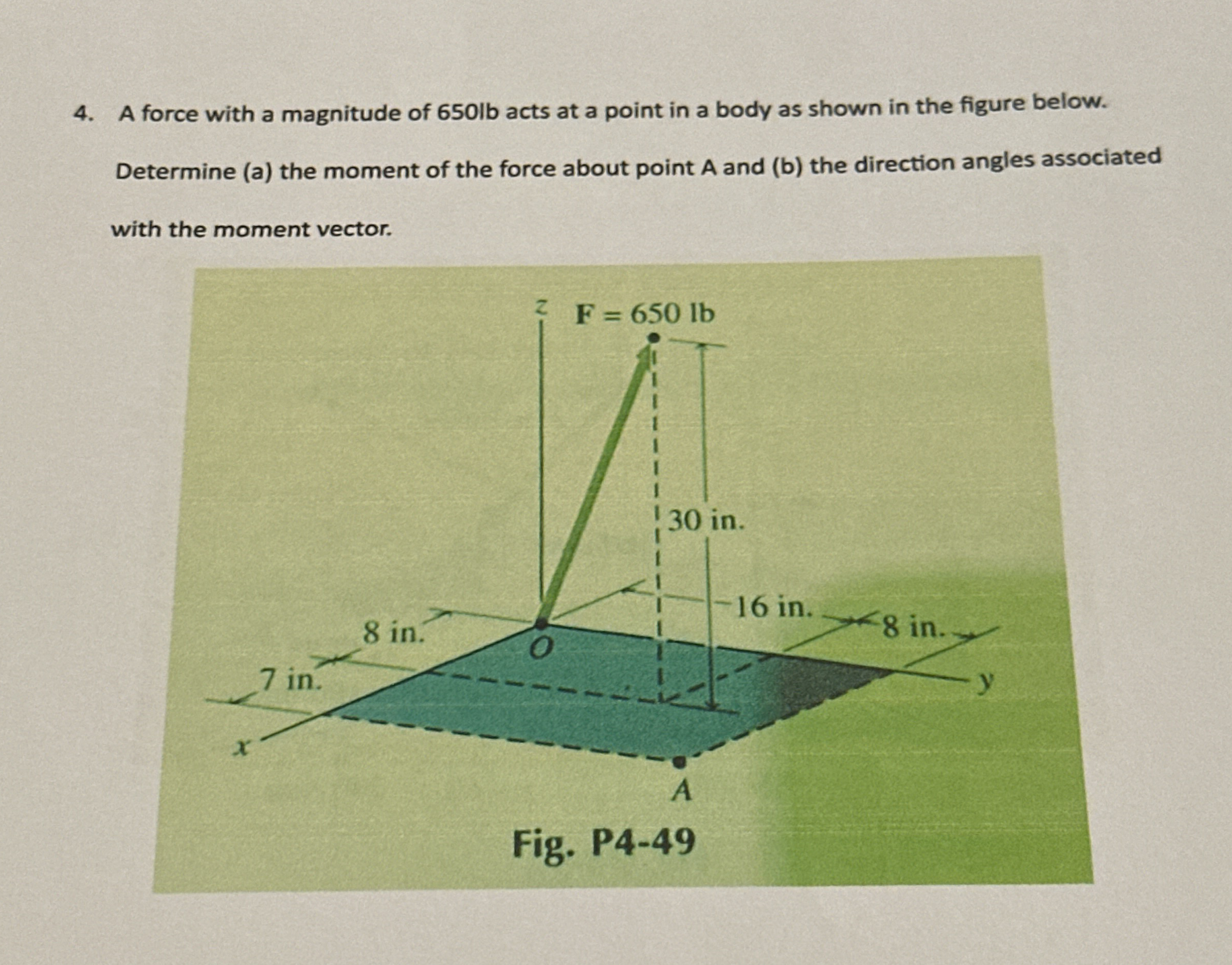 A force with a magnitude of 6 5 0 lb acts at a