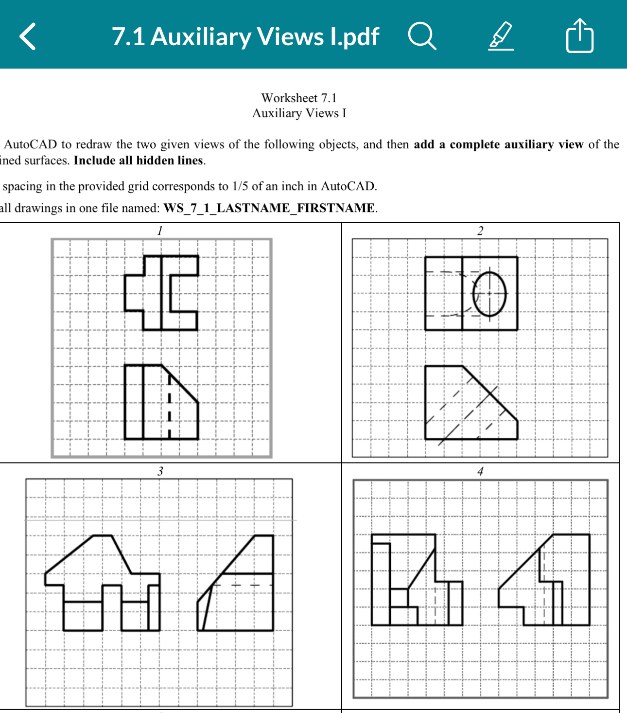 Please answer number 4 . Complete auxiliary view