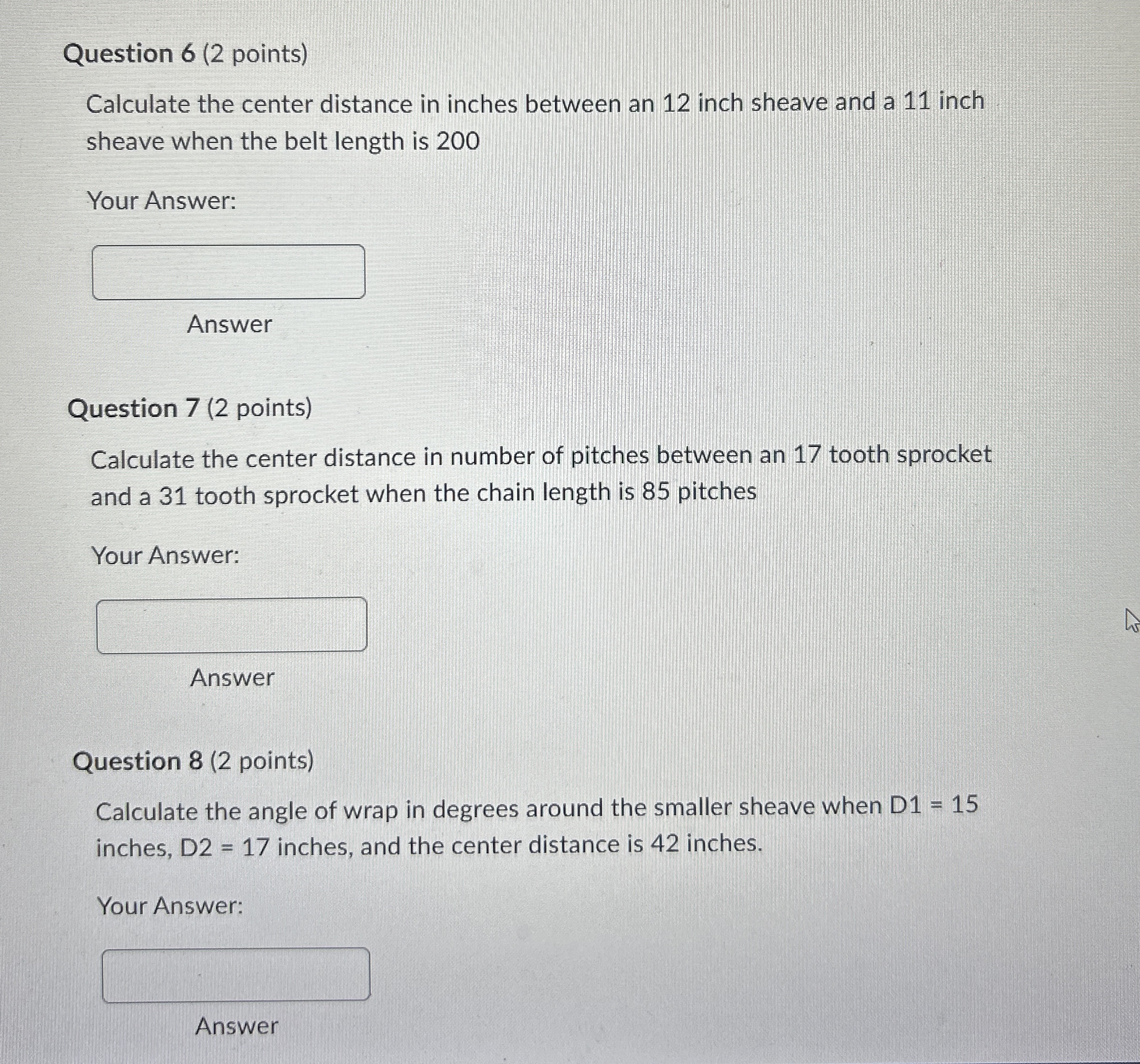 Question 6 ( 2 points ) Calculate the center