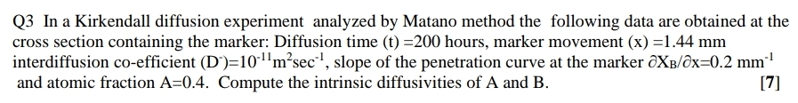 Q 3 In a Kirkendall diffusion experiment analyzed