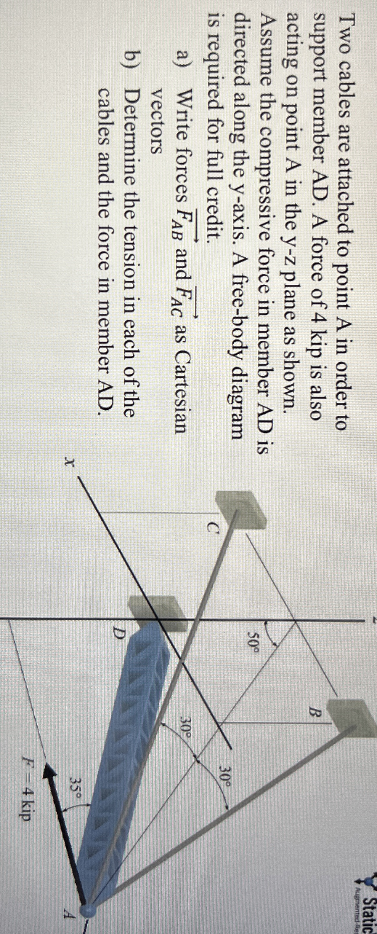 Two cables are attached to point A in order to