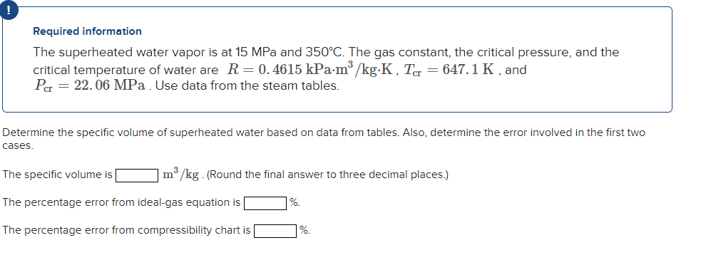 Required information The superheated water vapor