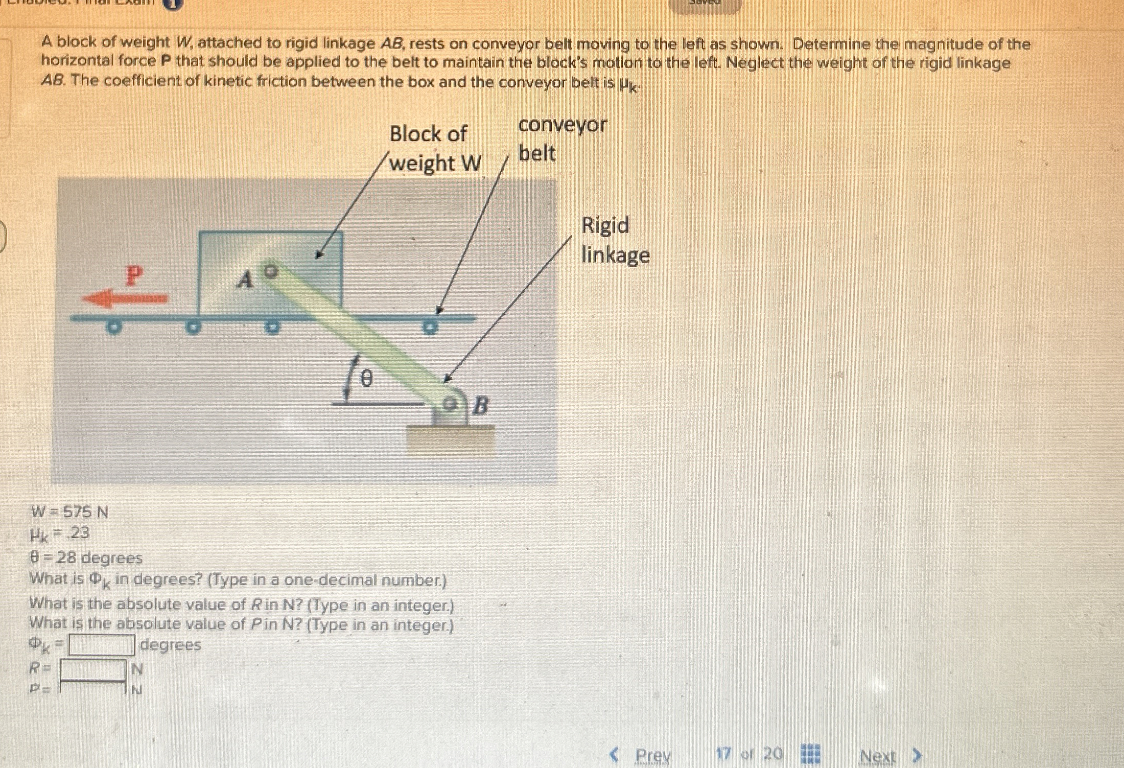 A block of weight W , attached to rigid linkage A