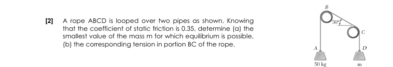 [ 2 ] A rope ABCD is looped over two pipes as