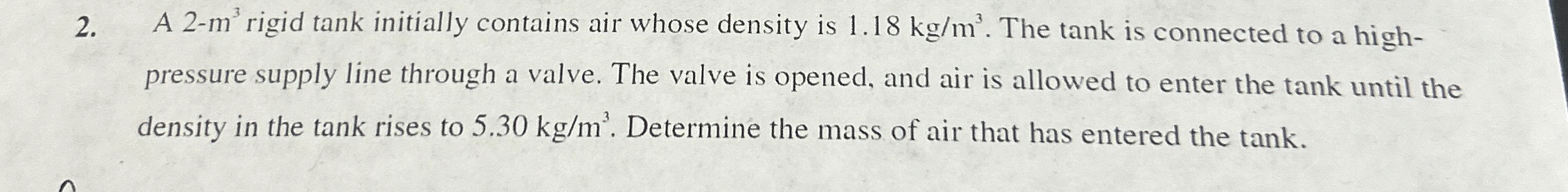 A 2 - m 3 rigid tank initially contains air whose