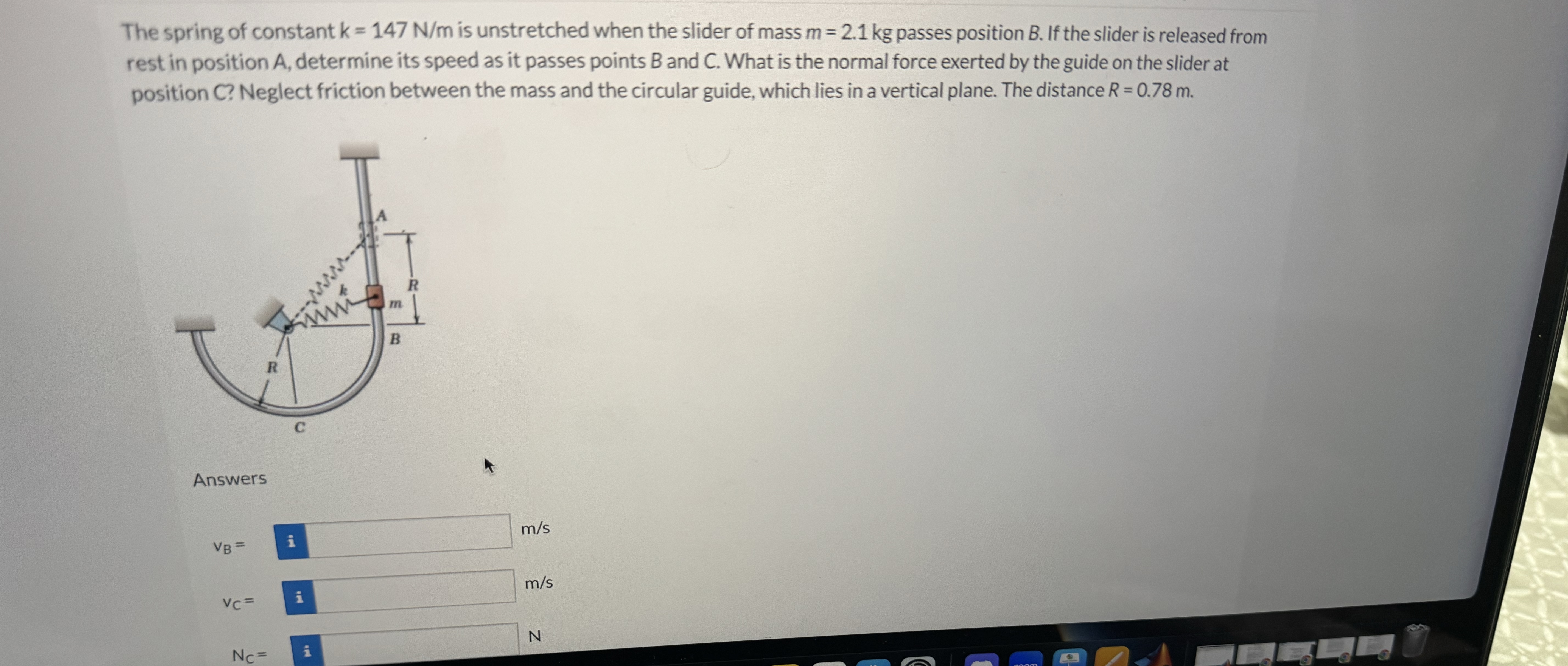 The spring of constant k = 1 4 7 N m is