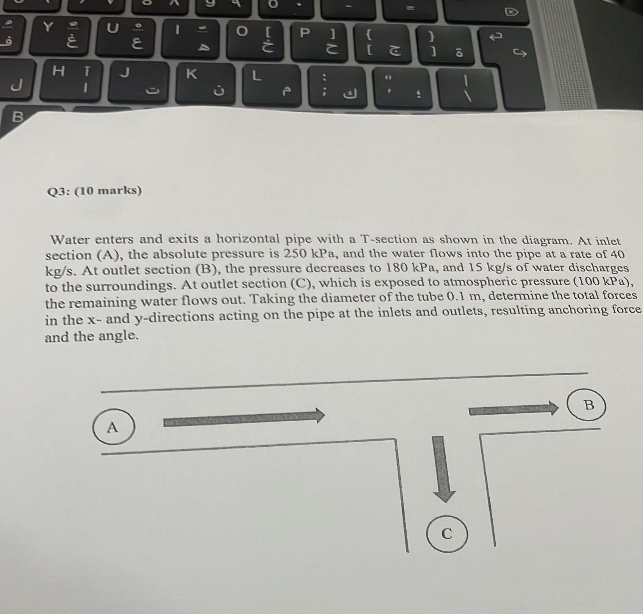 Q 3 : ( 1 0 marks ) Water enters and exits a