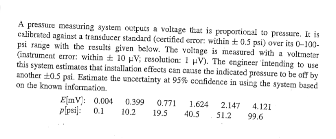 A pressure measuring system outputs a voltage
