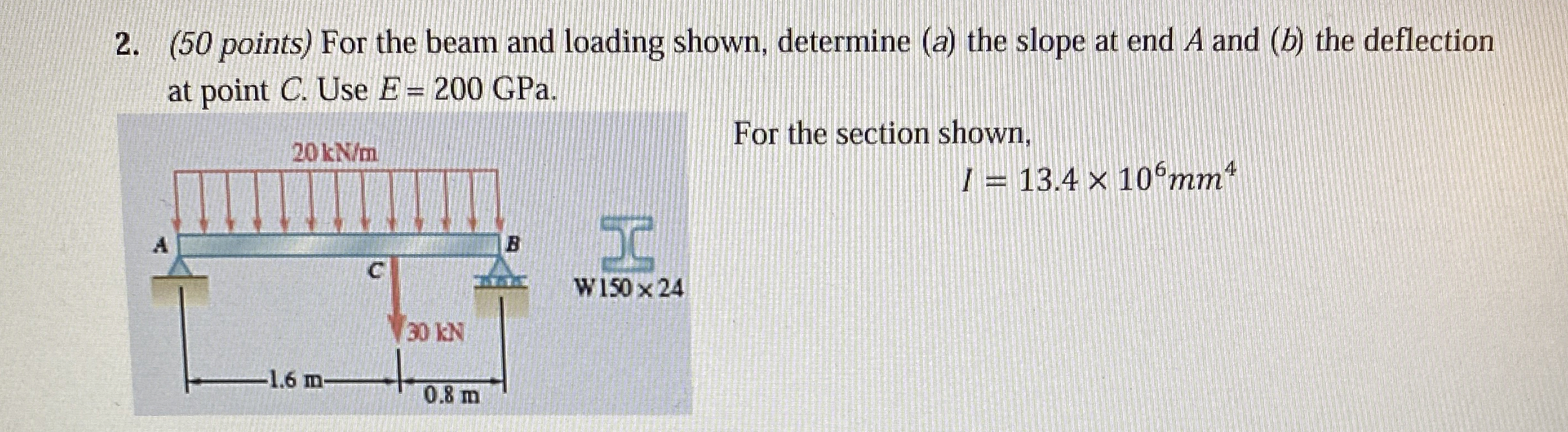 ( 5 0 points ) For the beam and loading shown,