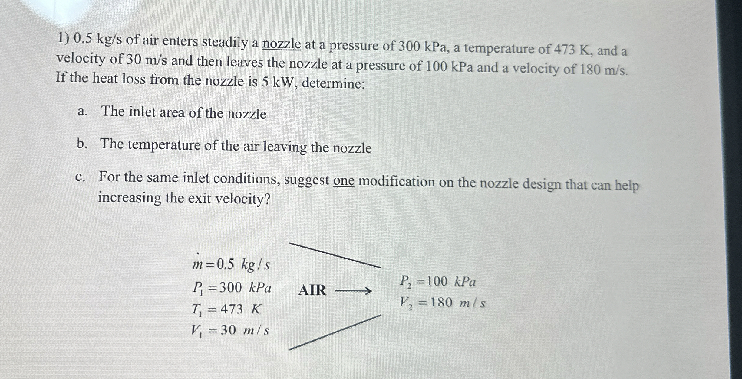 0 . 5 k g s of air enters steadily a nozzle at a