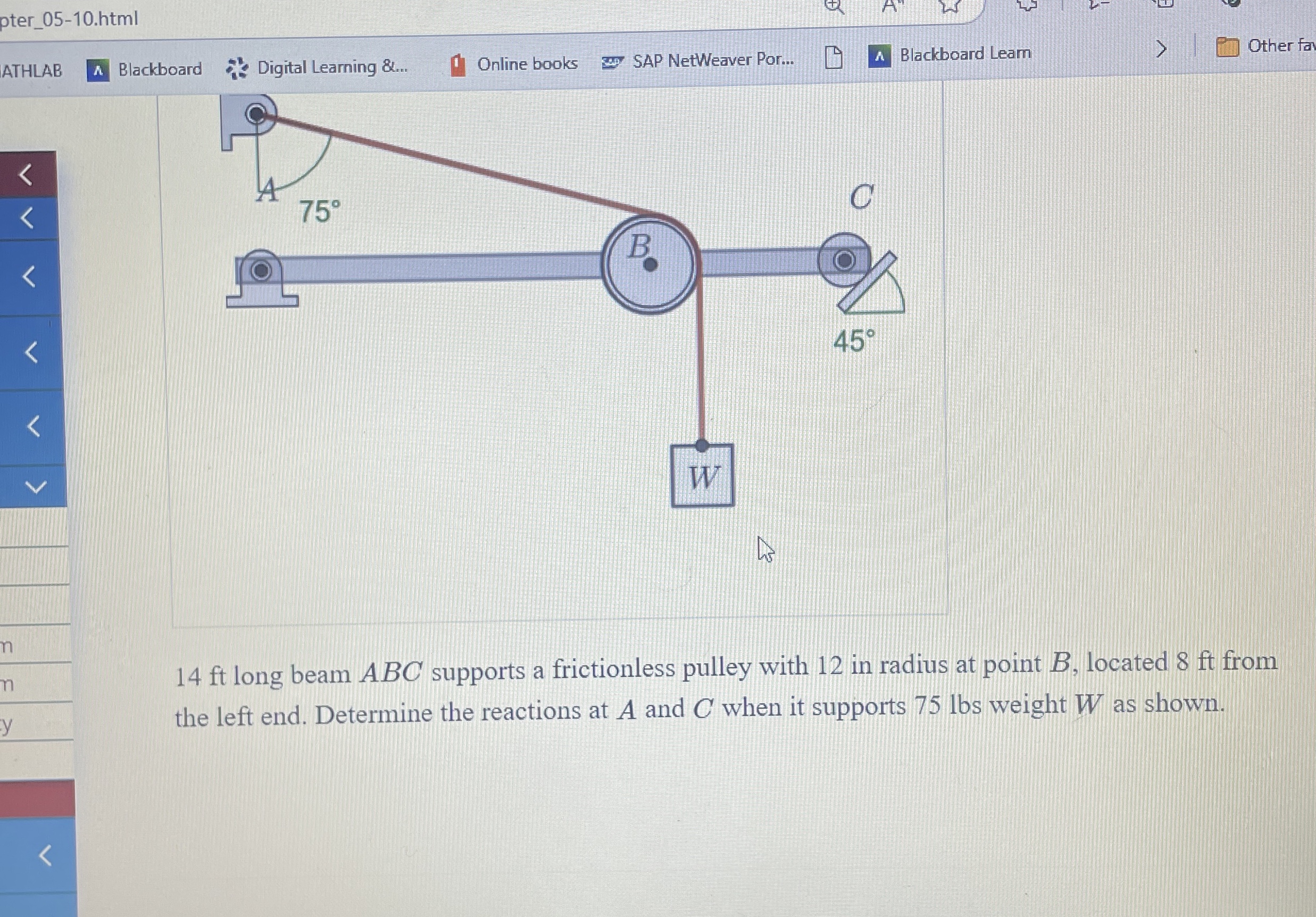 1 4 ft long beam ABC supports a frictionless