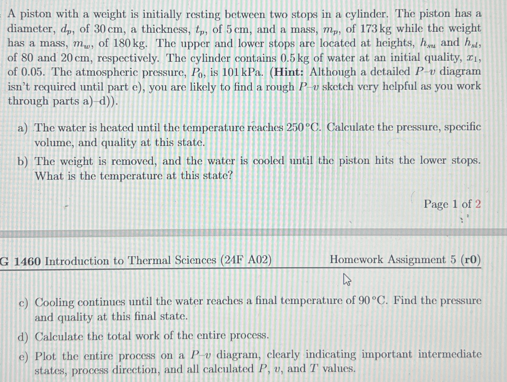 A piston with a weight is initially resting